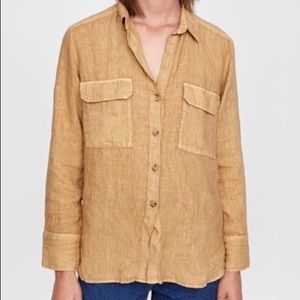 Zara Woman Premium Denim Collection 100% Linen Button Down